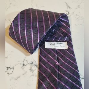 Dior Signature Silk Handmade Canada Neck Tie Necktie Gray With Purple Stripe